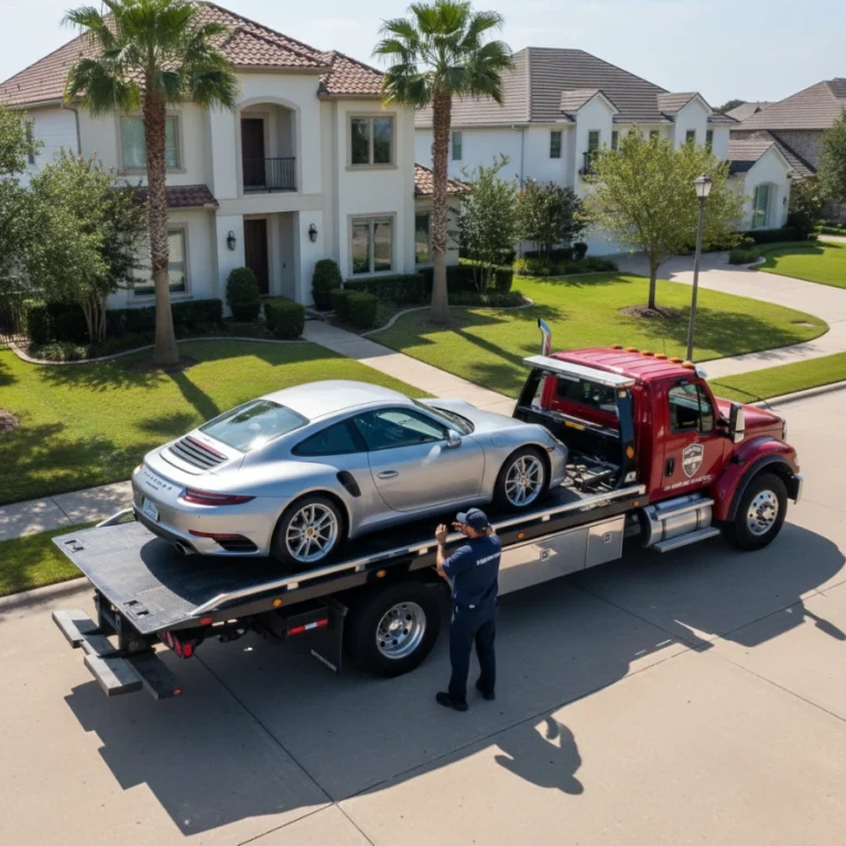 Tow truck providing roadside assistance in San Antonio neighborhood