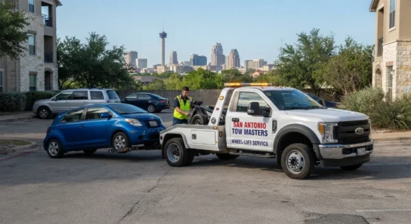 Tow truck dispatcher coordinating towing service in San Antonio