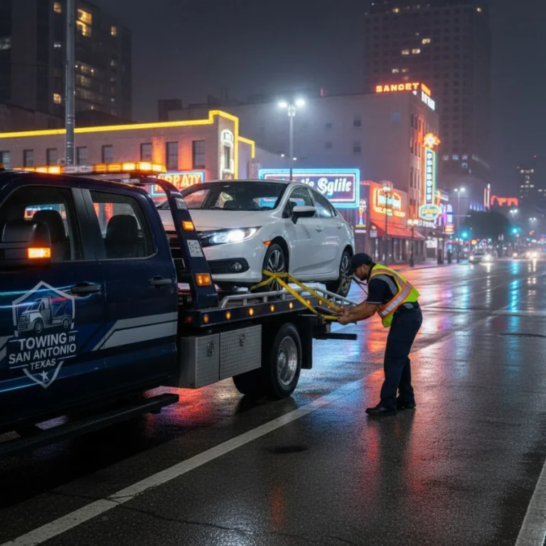 Tow truck responding to car accident at night in San Antonio